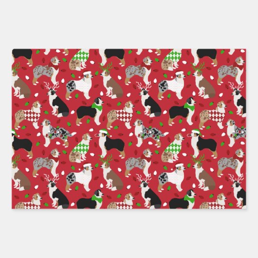 Christmas Australian Shepherd Geschenkpapier Set (Vorderseite)