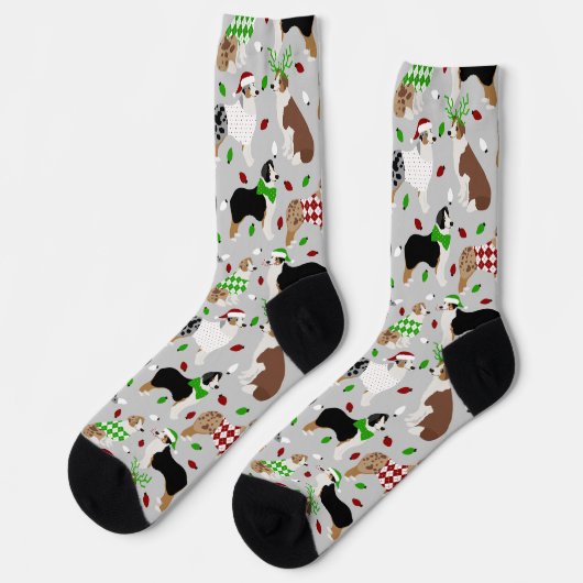 Christmas Australian Shepherd Socken (Linkes Detail)