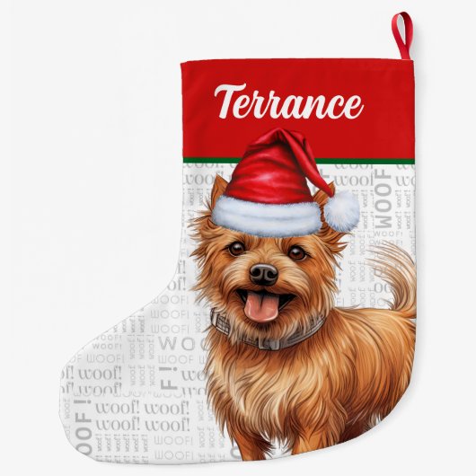 Christmas Australian Terrier Dog Name Woof Großer Weihnachtsstrumpf (Rückseite)