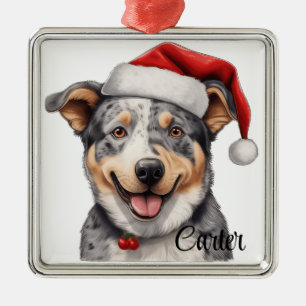 CHRISTMAS AUSTRALISCHER HUND MIT WEIHNACHTSMANNMÜT ORNAMENT AUS METALL