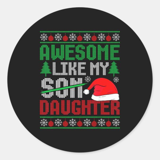 Christmas Awesome Like My Daughter Santa Hat Ugly Runder Aufkleber (Vorderseite)