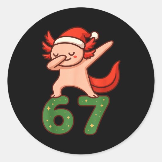 Christmas Axolotl Dabbing 67 Meme Six Seven Funny  Runder Aufkleber (Vorderseite)