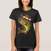 Christmas B Santa Hat With Lights Funny Fishing Xm T-Shirt (Vorderseite)