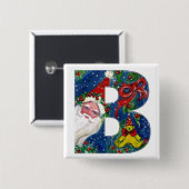 CHRISTMAS B SCHREIBEN / SANTA RED RIBON MONOGRAMM BUTTON (Vorne & Hinten)