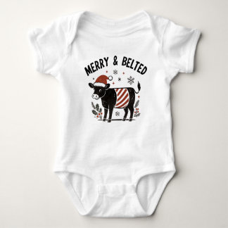 Christmas Baby Beltie Farmer Belted Galloway Cow Baby Strampler