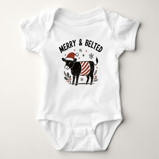 Christmas Baby Beltie Farmer Belted Galloway Cow Baby Strampler (Vorderseite)