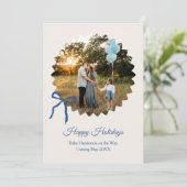 Christmas Baby Boy Ankündigung Blue Bow (Stehend Vorderseite)