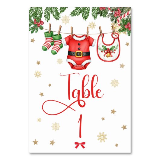 Christmas Baby Clothes Line Table Number Tischnummer (Vorderseite)