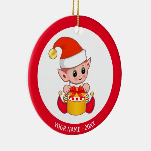 Christmas Baby Elf & Individuelle Name Keramik Ornament (Rechts)