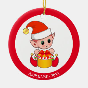 Christmas Baby Elf & Individuelle Name Keramik Ornament