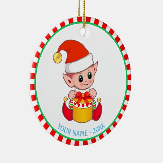 Christmas Baby Elf & Individuelle Name Keramik Ornament (Rechts)