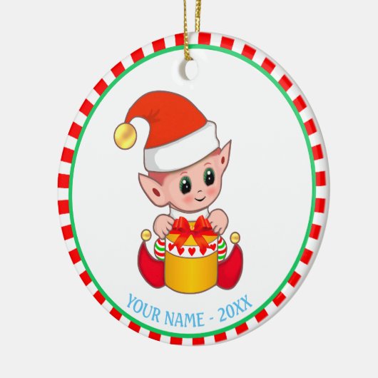 Christmas Baby Elf & Individuelle Name Keramik Ornament (Links)