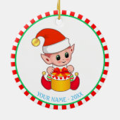 Christmas Baby Elf & Individuelle Name Keramik Ornament (Hinten)