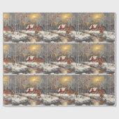 Christmas Baby Fawn Winter Red Hütte Geschenkpapier (Flach)