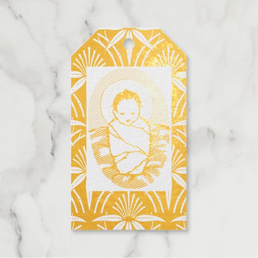 CHRISTMAS BABY JESUS GOLD Foil Gift Tag Geschenkanhänger (Vorderseite)