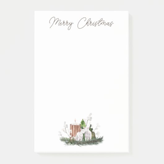 Christmas Baby Lamb Candle Pine Post-it Klebezettel (Vorderseite)