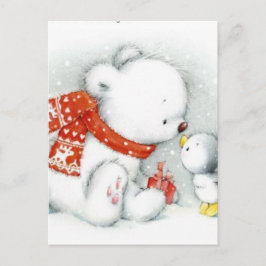 Christmas Baby Polar Bear Kissing Bird Feiertagspostkarte
