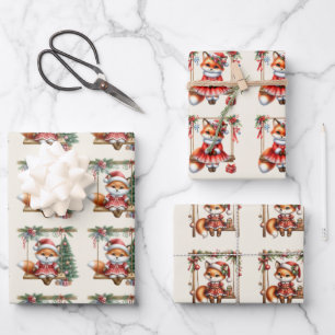 Christmas Baby Red Fox Swinging Geschenkpapier Set