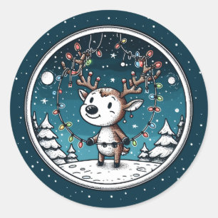 Christmas Baby Reindeer Runder Aufkleber
