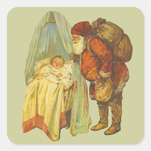 Christmas Baby Santa Clause Vintag Quadratischer Aufkleber (Vorderseite)