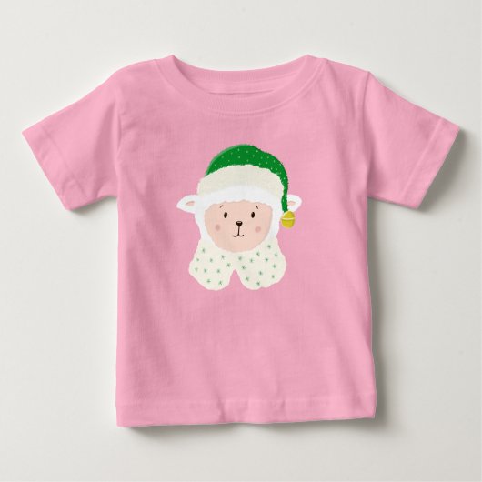 Christmas Baby Sheep Wearing Elf Hat Baby T-shirt (Vorderseite)