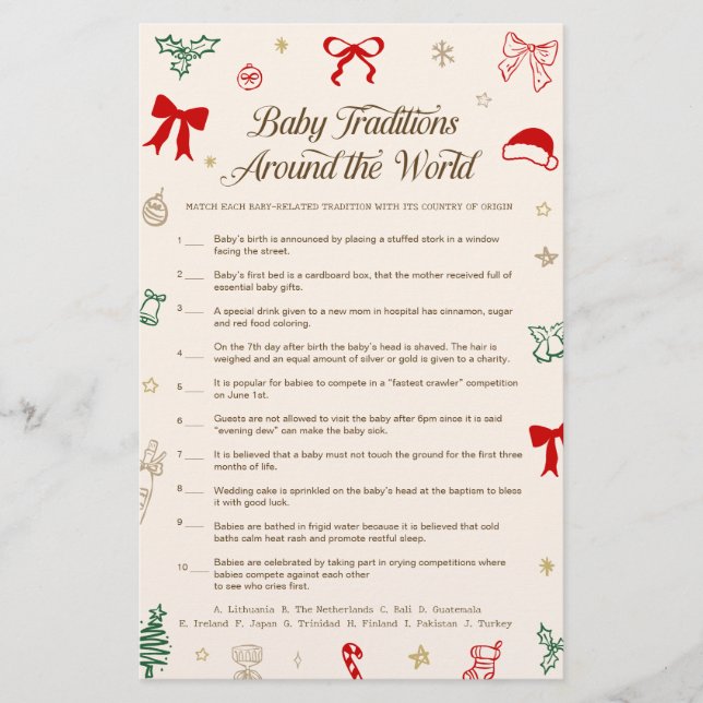 Christmas Baby Shower Baby Tradtions Game  (Vorderseite)