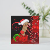 Christmas Baby Shower Boy Red Black Ethnic Einladung (Stehend Vorderseite)