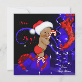 Christmas Baby Shower Boy Red Blue Ethnic Einladung