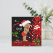 Christmas Baby Shower Boy Red Weihnachtsmannmütze  Einladung (Stehend Vorderseite)