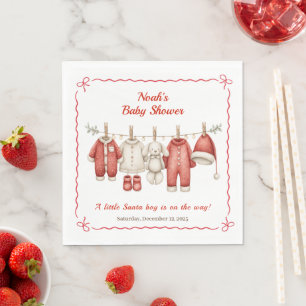 Christmas Baby Shower Boy Santa Baby Red & White Serviette