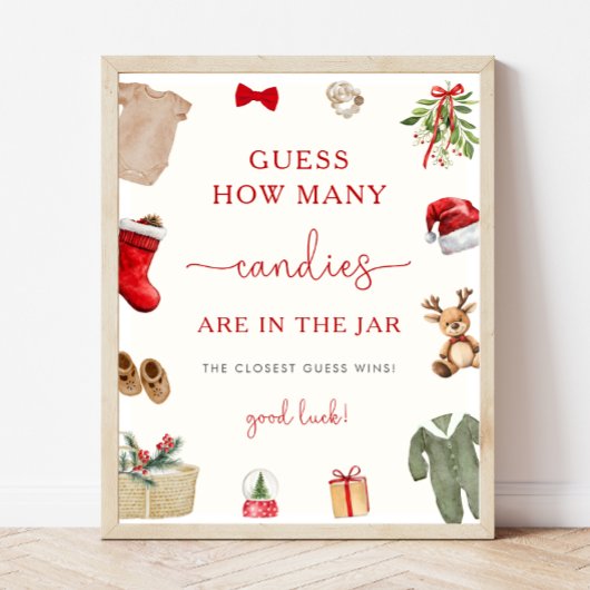 Christmas Baby Shower Candy Jar Game Sign Poster