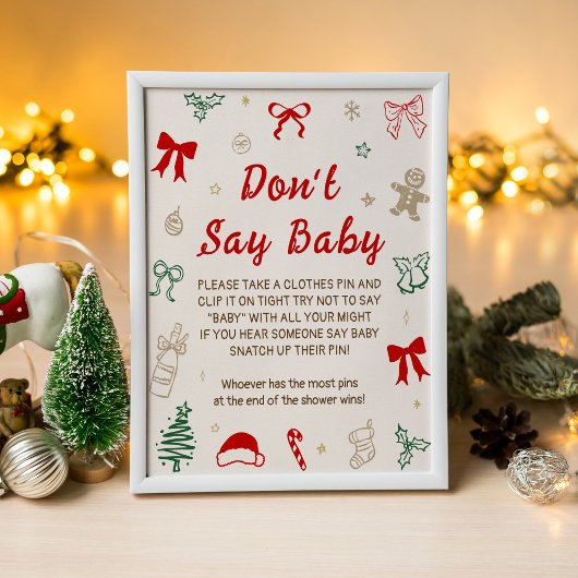 Christmas Baby Shower Don't Say Baby Game Poster