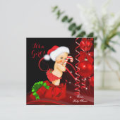 Christmas Baby Shower Girl Red Black Blonde Einladung (Stehend Vorderseite)