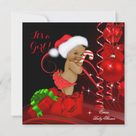 Christmas Baby Shower Girl Red Black Ethnic Einladung