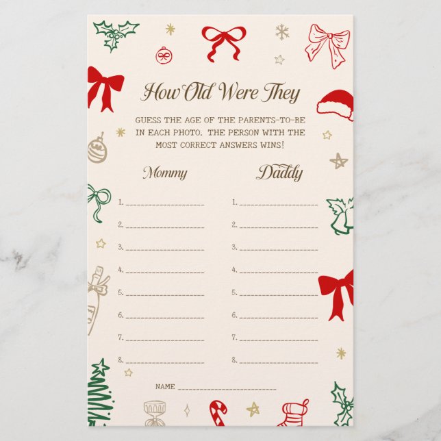 Christmas Baby Shower How Old Were They Game (Vorderseite)