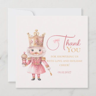 Christmas Baby Shower Pink Nutcracker Thank You Dankeskarte