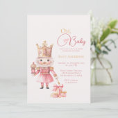 Christmas Baby Shower Pink Nutcracker Watercolor  Einladung (Stehend Vorderseite)