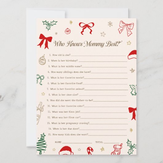 Christmas Baby Shower Who knows Mommy best Card Einladung (Vorderseite)
