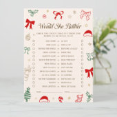 Christmas Baby Shower Would She Rather Game Card Einladung (Stehend Vorderseite)