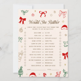 Christmas Baby Shower Would She Rather Game Card Einladung