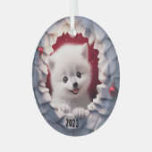 Christmas Baby White Fox Ornament Aus Glas (Vorderseite links)