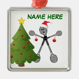 Christmas Badminton Player Silbernes Ornament