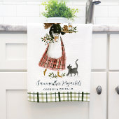 Christmas Baking Lady with Cat Personalized Geschirrtuch