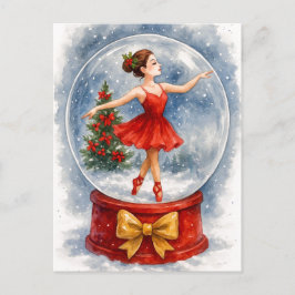 Christmas Ballerina Snow Globe Postcard Feiertagspostkarte