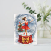 Christmas Ballerina Snow Globe Postcard Feiertagspostkarte (Stehend Vorderseite)