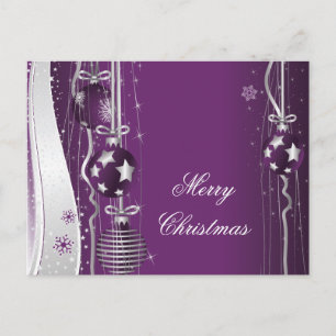 Christmas Balls And Ribbons Purple Silver Postcard Feiertagspostkarte
