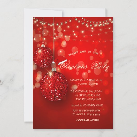 Christmas Balls Champagne Lights Company Party Einladung (Vorderseite)