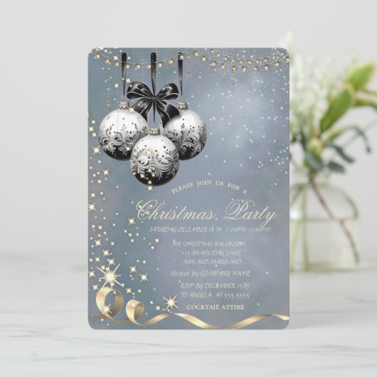 Christmas Balls Sparkle Company Christmas Party Einladung (Stehend Vorderseite)