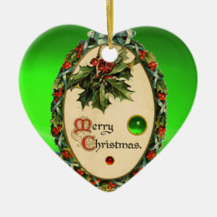 CHRISTMAS BANJO MIT MISTLETOS UND HOLLY BERRIES KERAMIK ORNAMENT