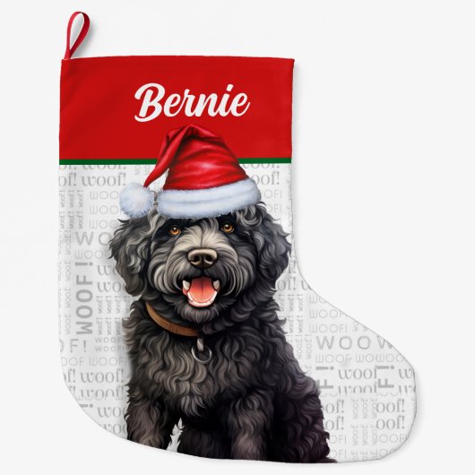 Christmas Barbet Dog Name Woof Großer Weihnachtsstrumpf (Vorderseite)